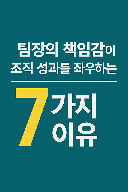 팀장의 책임감이 조직 성과를 좌우하는 7가지 이유 - 7이라는 숫자가 강조된 감각적인 썸네일 디자인