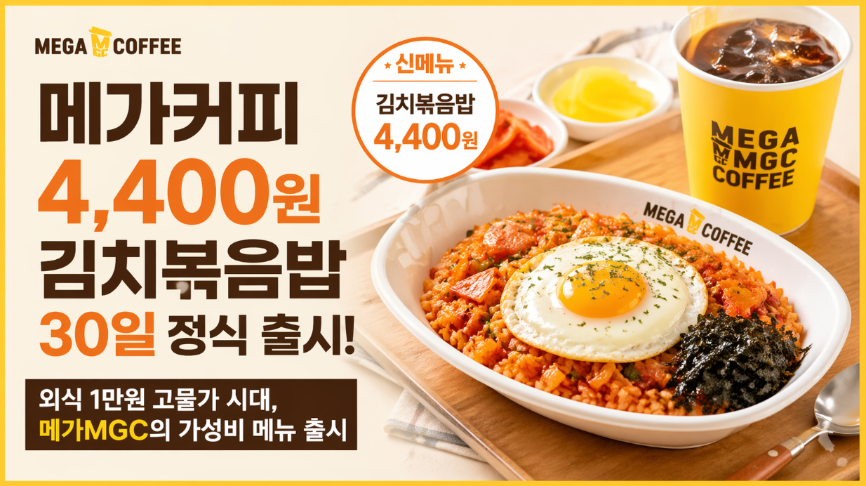 메가커피 4,400원 김치볶음밥 정식 출시, 외식비 반값에 해결하는 법