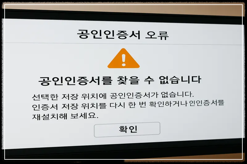 공인인증서 사용 중 오류가 발생한 화면