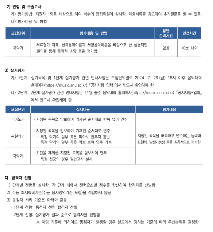 서울대 수시 음대 면접