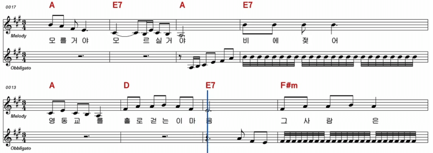 주현미 비 내리는 영동교 악보