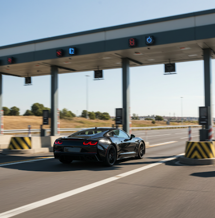 자동차가 전자요금징수 시스템를 지나가는 모습