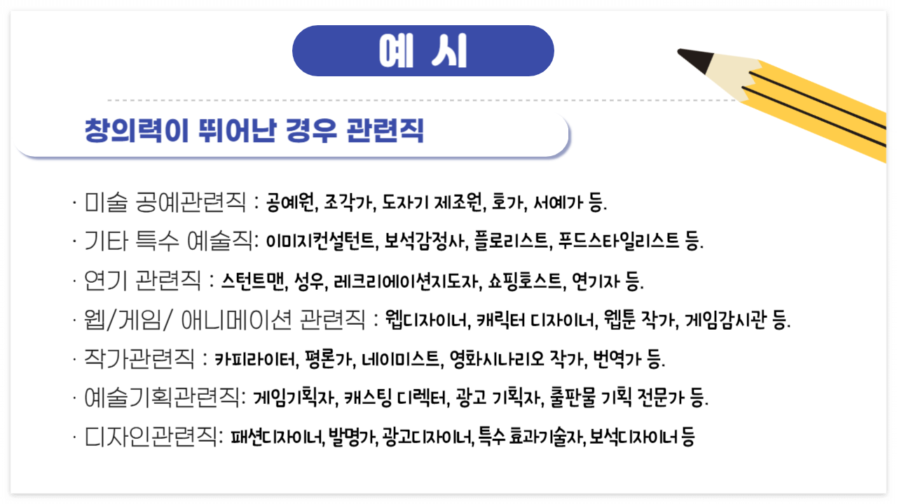 진로 적성 검사 관련직 예시