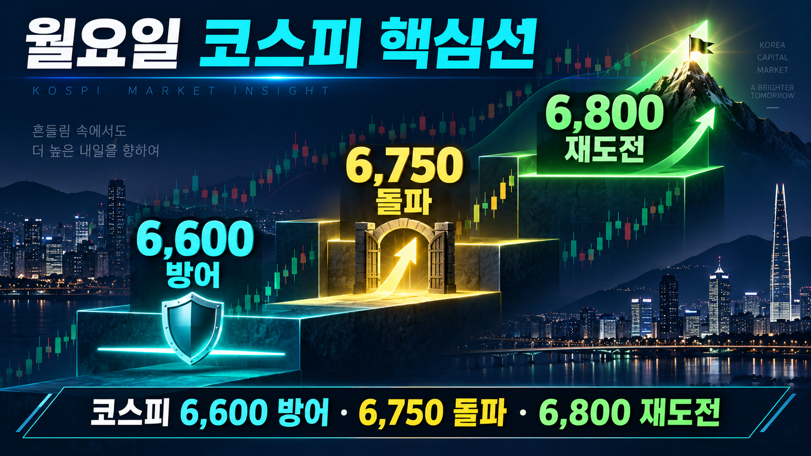 코스피 6,600 방어 · 6,750 돌파 · 6,800 재도전