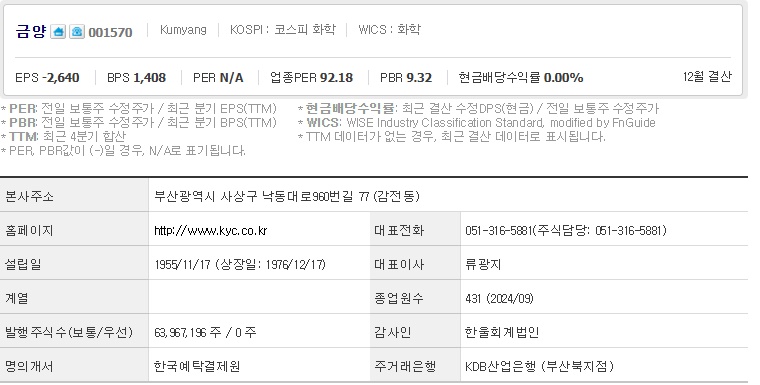 금양 주가 기업개요 (0313)