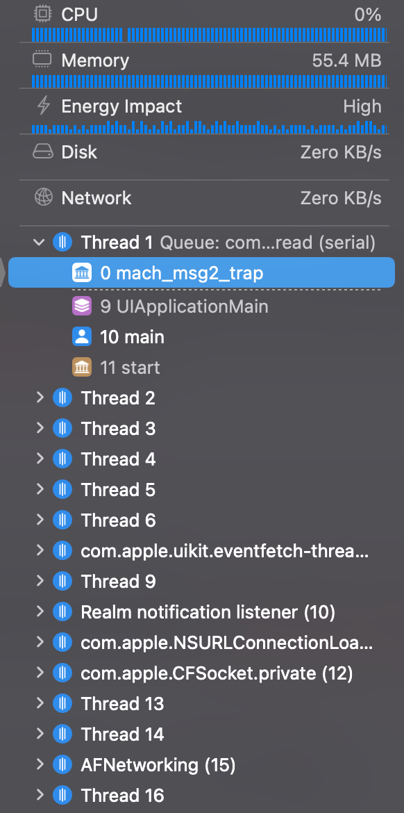 Xcode 디버그 쓰레드들