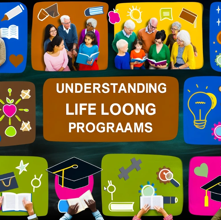 평생교육에 관한 다양한 아이콘들로 이루어진 사진