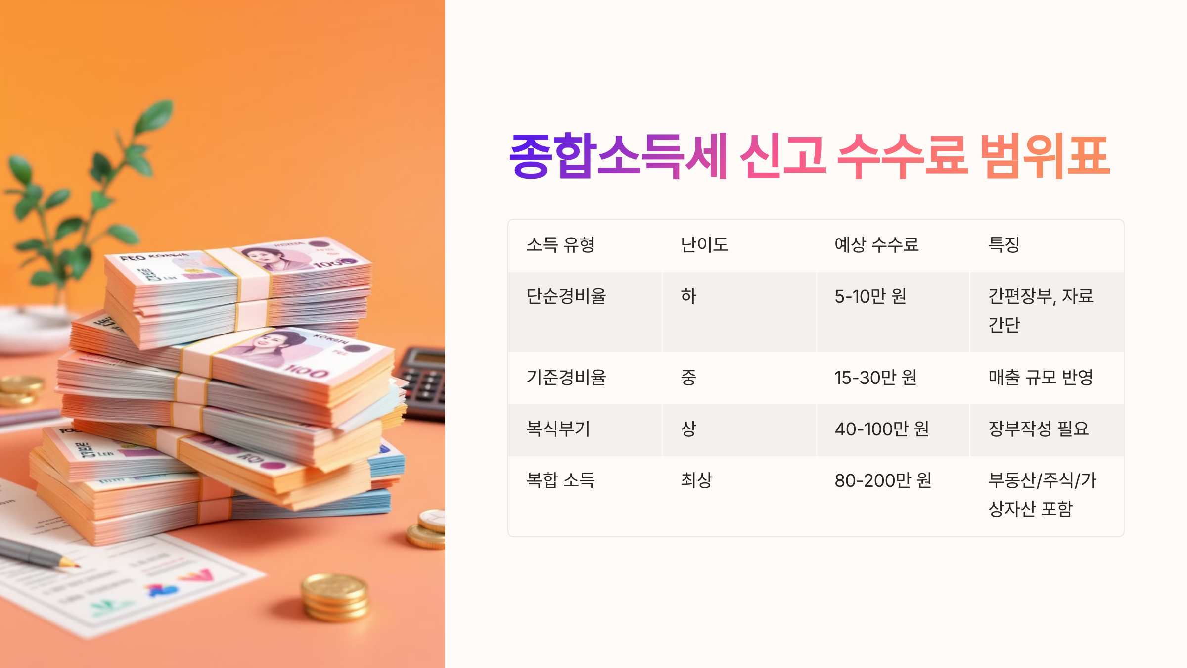 📊 종합소득세 신고 수수료 범위표