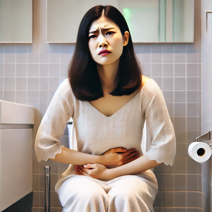 다이어트 중 변비로 인해 힘들어하고 있는 모습