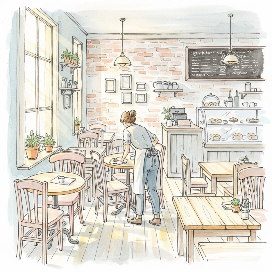 작고 아늑한 카페에서 일하는 사람의 모습