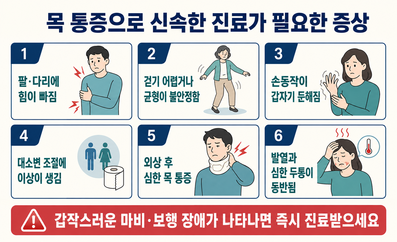 목 통증으로 신속한 진료가 필요한 위험 증상 6가지