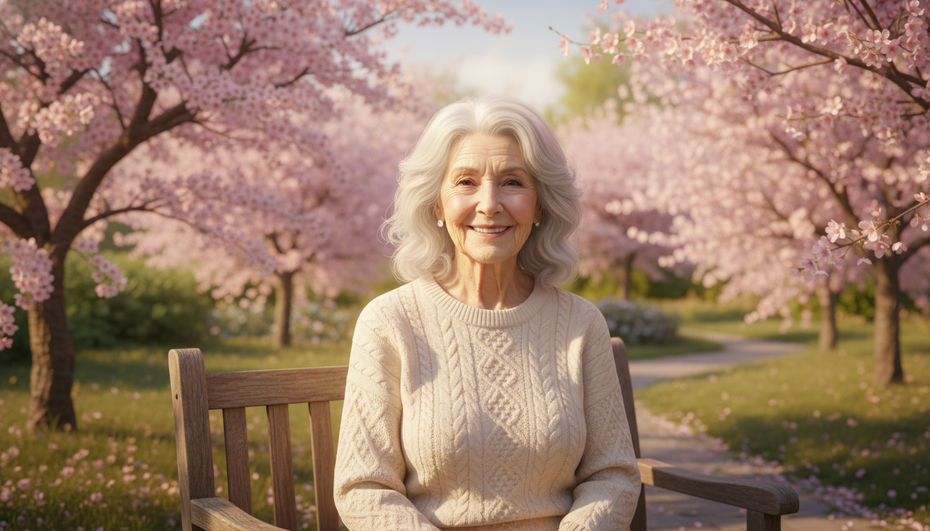 WHO 장수 습관의 핵심인 긍정적인 마음가짐과 건강을 상징함.