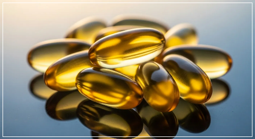 책상에 놓여 있는 오메가-3 알약들