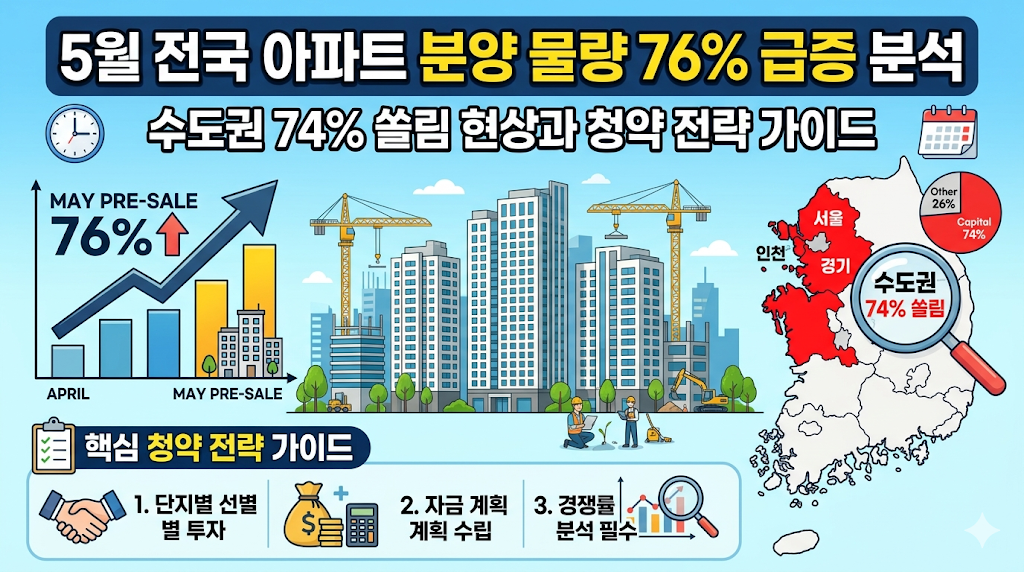 5월 아파트 분양 증가: 물량 76% 급증 수도권 74% 쏠림 현상과 청약 전략 가이드