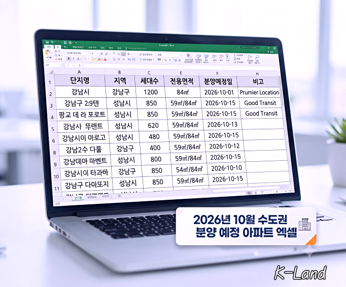 2026년 10월 수도권 아파트 분양 목록 엑셀파일