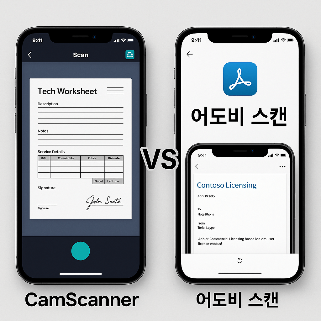 캠스캐너(Cam Scanner) 어도비 스캔 앱 사용 비교
