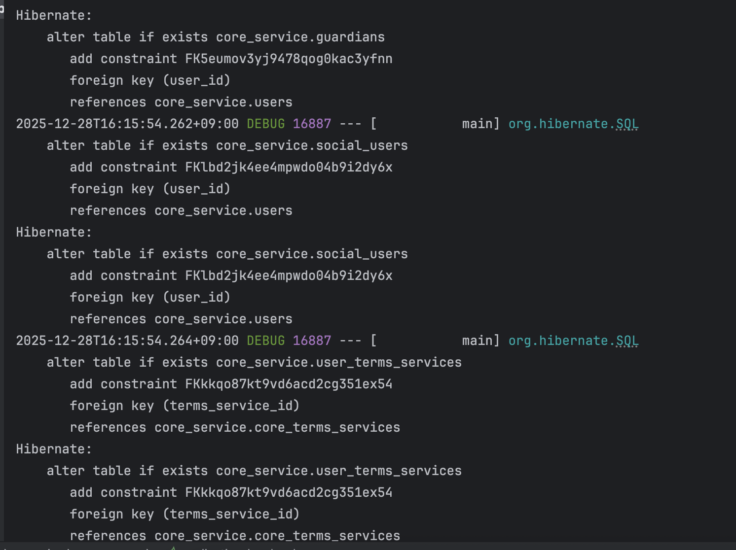 JPA가 자동으로 테이블 생성하는 쿼리