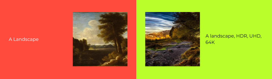 HDR, UHD, 64K 등의 단어를 넣어서 인공지능 그림의 품질을 올린 예