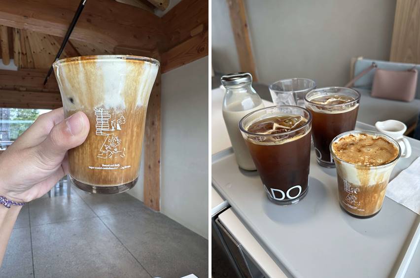 옥수수 커피와 아메리카노, 밀크티 모습