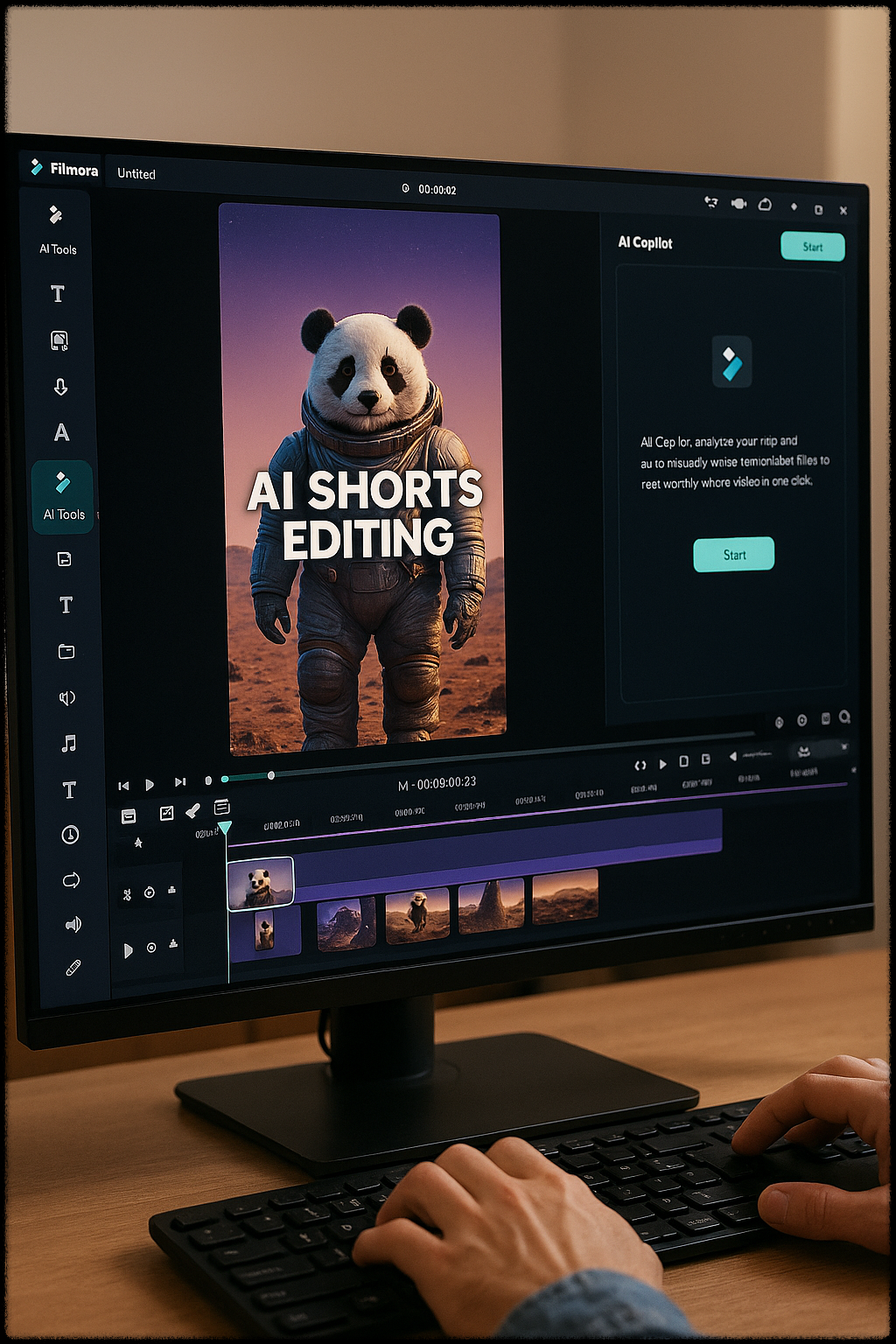 데스크탑에서 쇼츠 영상을 편집 중인 사용자