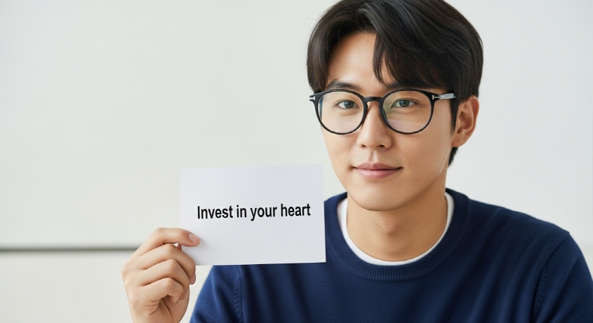 마음 문구를 든 청년