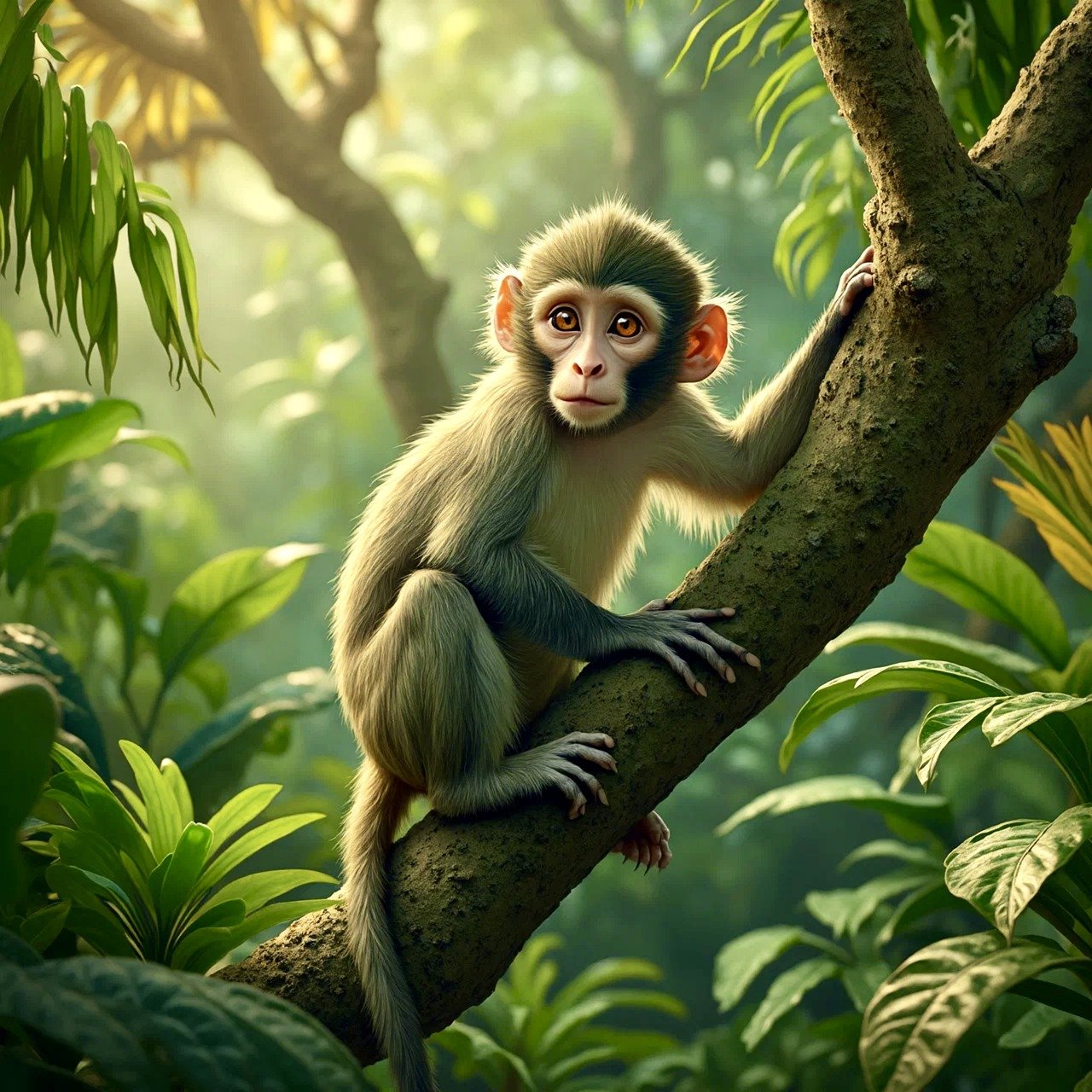 원숭이가 나무에 올라타있는 사진