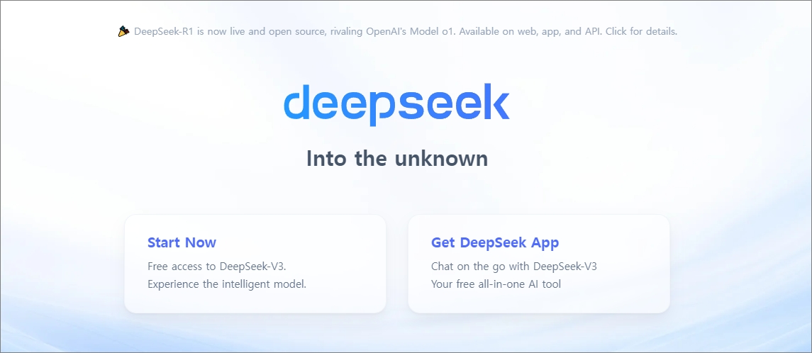 딥시크 뜻, 딥시크 쇼크란 무엇인가 -출처:딥시크 홈페이지-