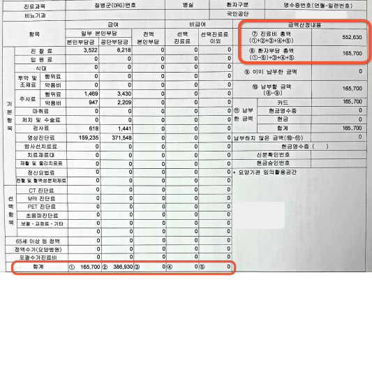 요로결석 두번째 재발 2회차 진료비 영수증 입니다.