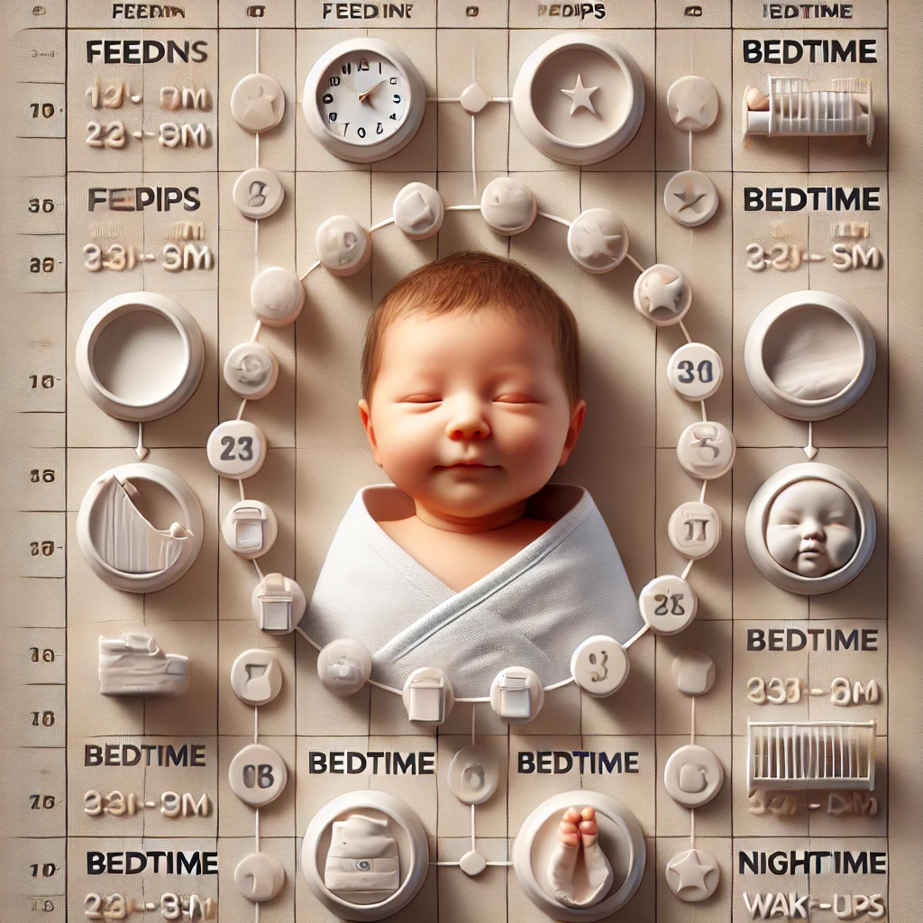 신생아의 규칙적인 수면 루틴을 보여주는 일정표