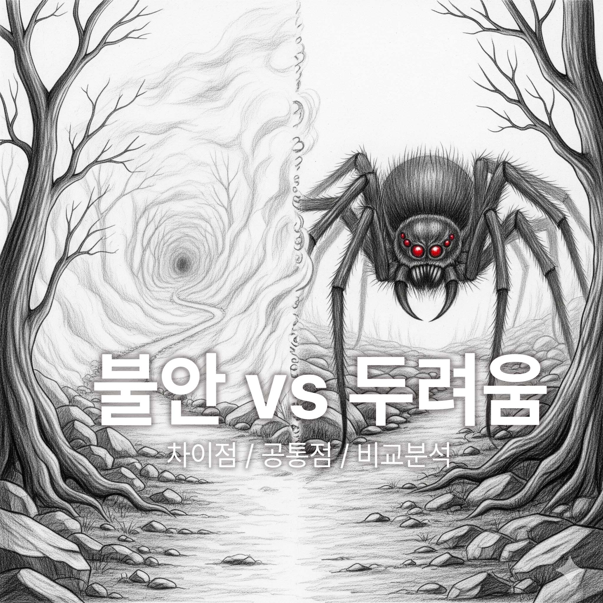 막연한 불안을 나타낸 왼쪽 그림과 어떤 대상에 대한 두려움을 나타낸 오른쪽 그림