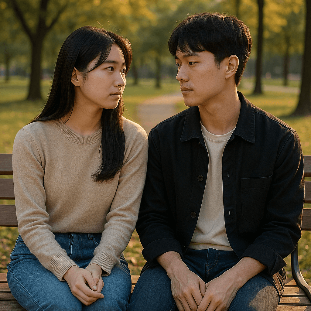 영화 6년째 연애중의 남여가 서로를 바라보는 모습