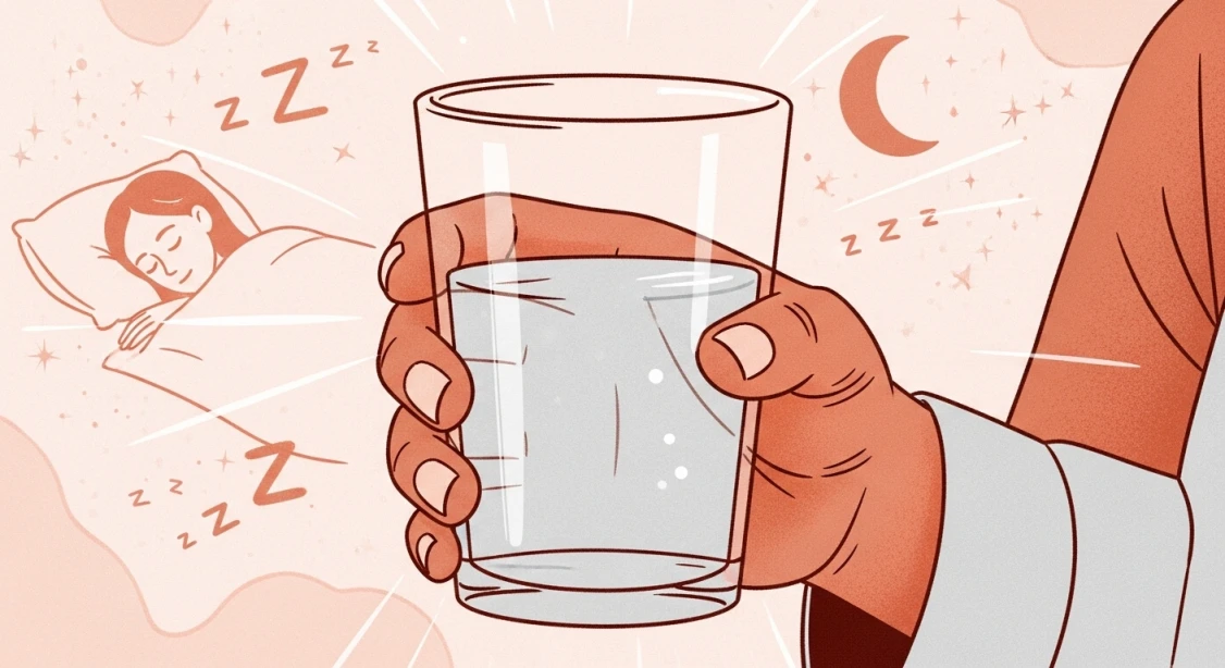 독감 주사 후 물을 마시며 휴식을 취하는 모습으로, 충분한 수분 섭취와 휴식의 중요성을 나타냅니다.