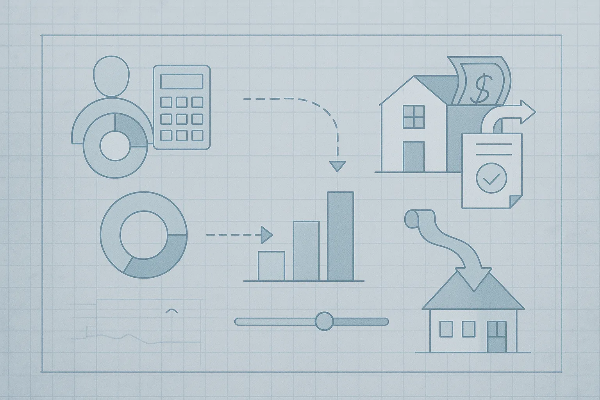 스트레스 DSR과 주택담보대출 한도 변화를 도식화한 금융 설계도 스타일 이미지