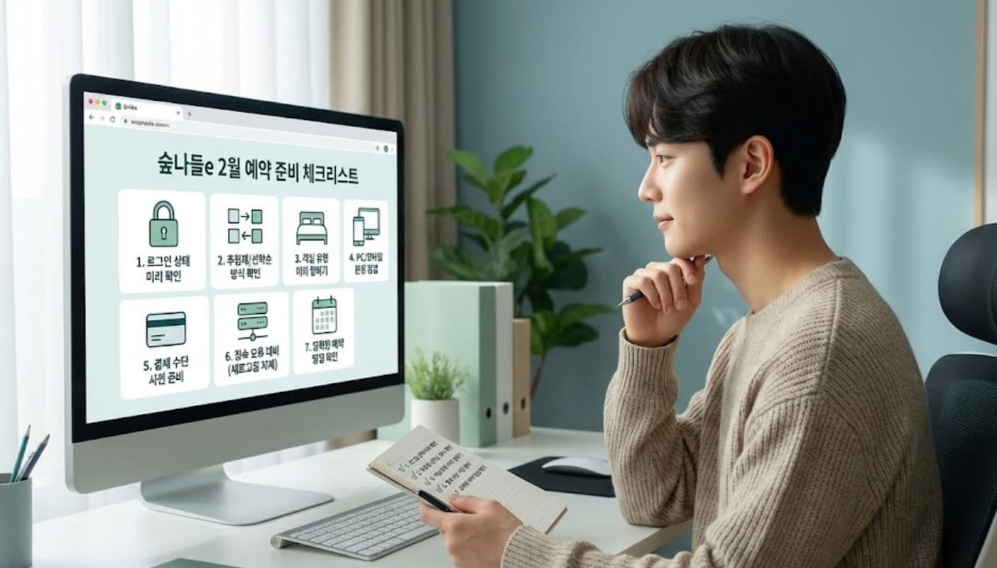 2월 자연휴양림 예약 전, 숲나들e 이용 시 반드시 점검해야 할 체크리스트 예시