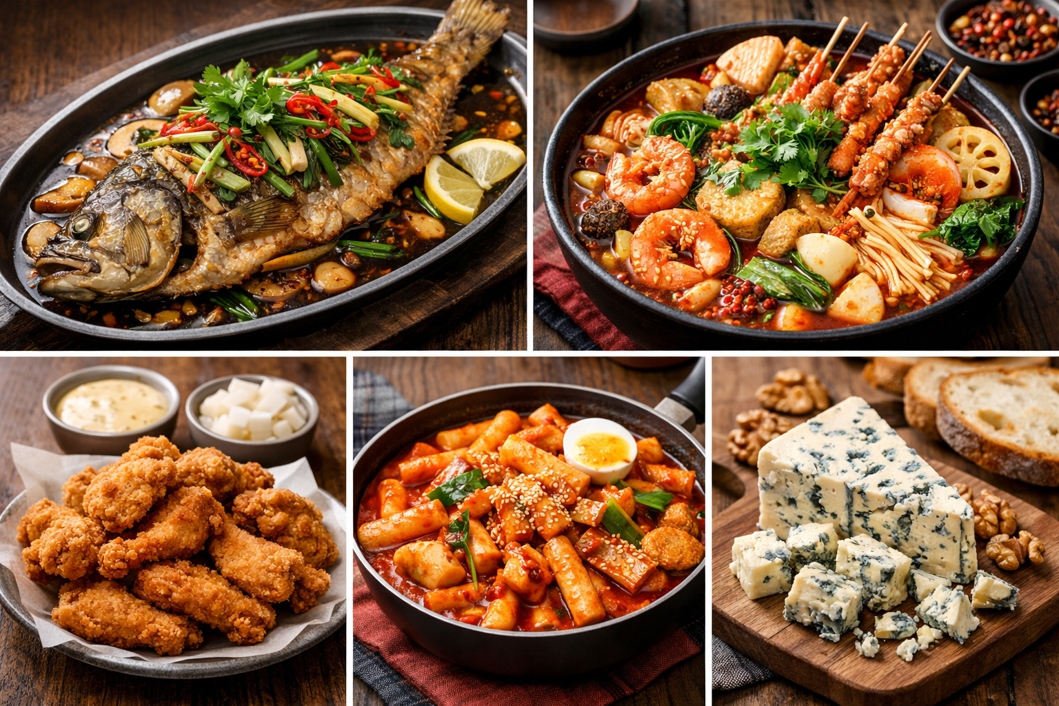 생선요리,마라탕,치킨,떡볶이,블루치즈 사진