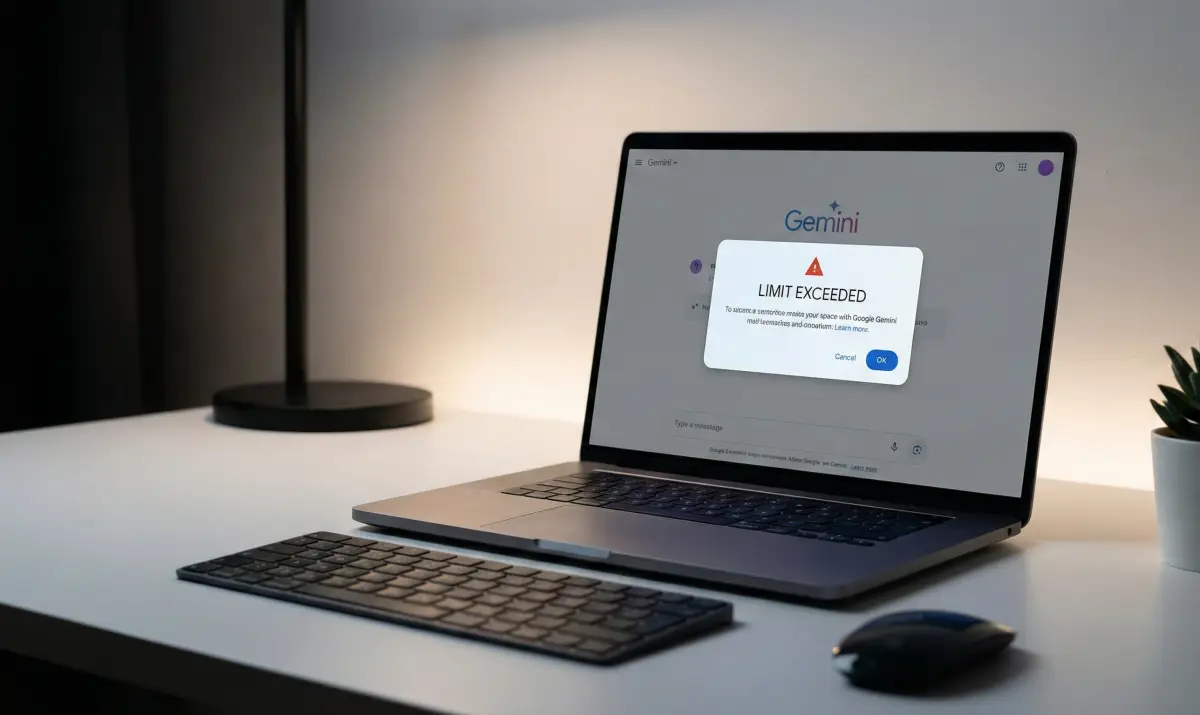 제미나이 사용량 초과 메시지가 뜬 노트북 화면