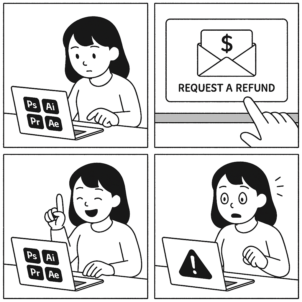 포토샵 일러스트 프리미어 에펙 체험판 결제 취소 환불
Adobe의 프로그램 중 대표적인 4개의 프로그램인 포토샵, 일러스트, 프리미어, 애프터 이펙트"에펙"등이 있으며 기본적으로 7일간 무료로 사용할 수 있는 체험판 기능을 제공합니다.
그래서 급한 일이 생겼을때 크랙판을 구하기보다는 정식으로 체험판을 다운로드해서 사용하는 것이 좋은데요 이번에 Adobe CC 2019 버전부터는 체험판을 다운로드하기 위해서는 개인정보 외에도 계좌정보를 등록해야 합니다.