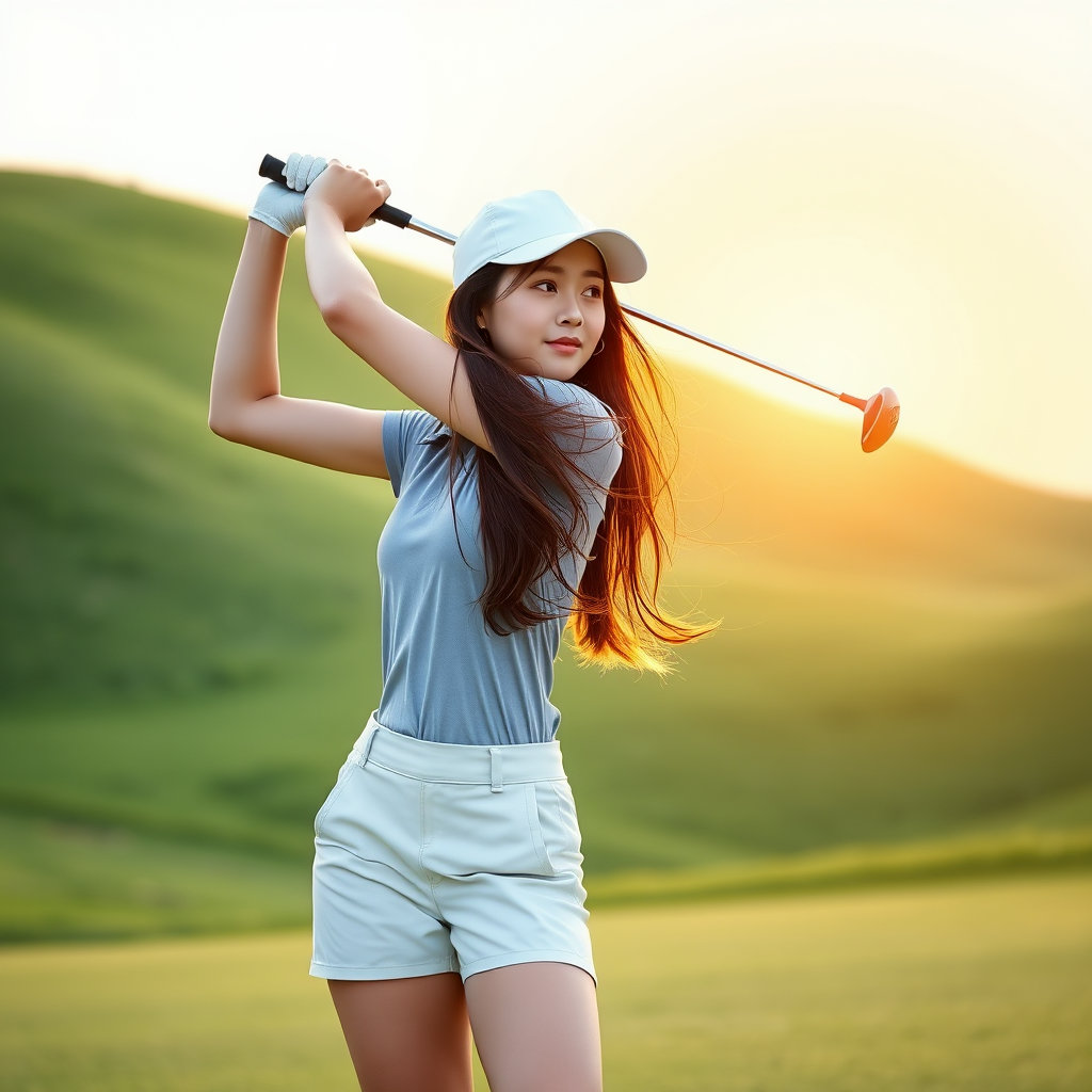 파크골프채을 들고 있는 여성