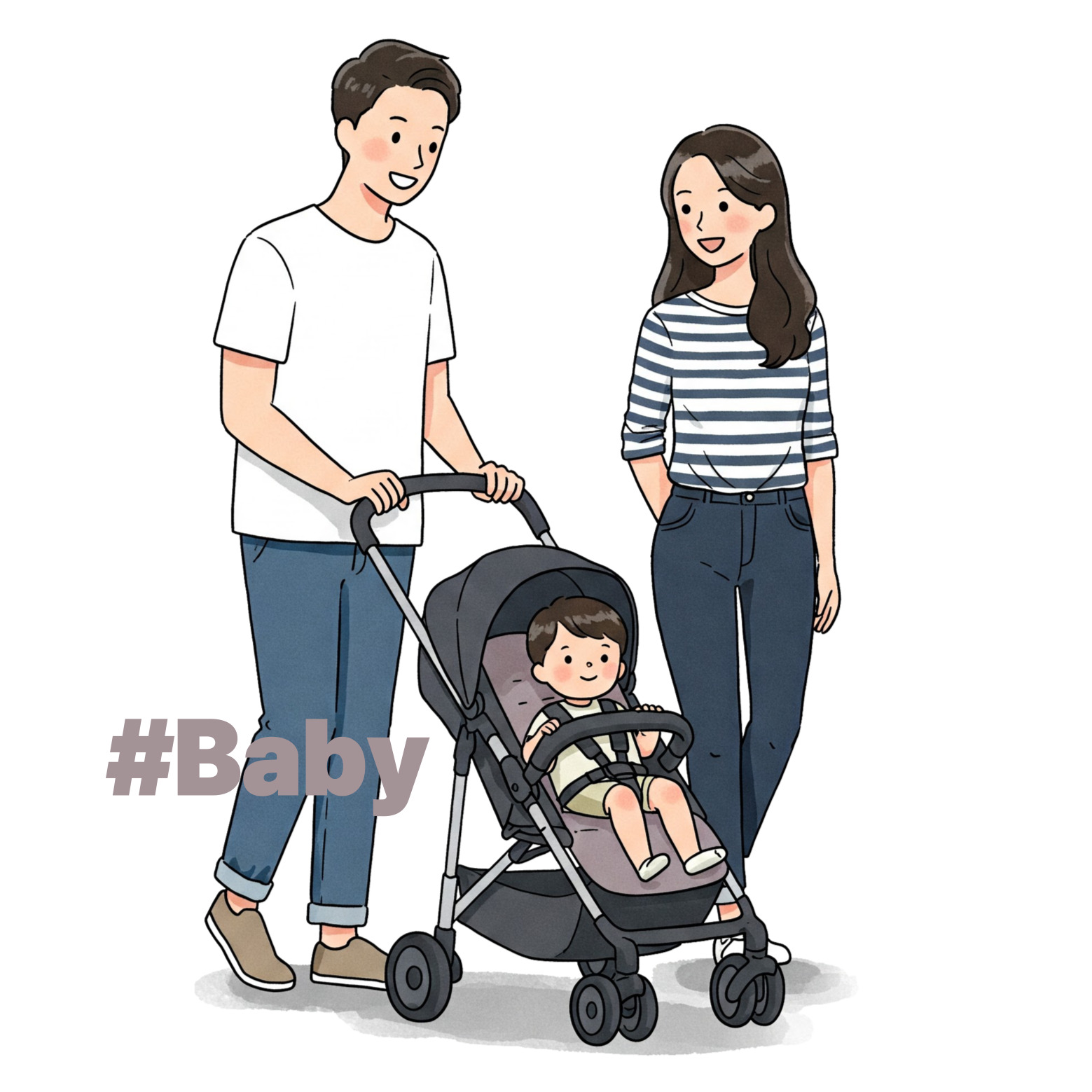 유모차를 끌고 있는 부모님 이미지