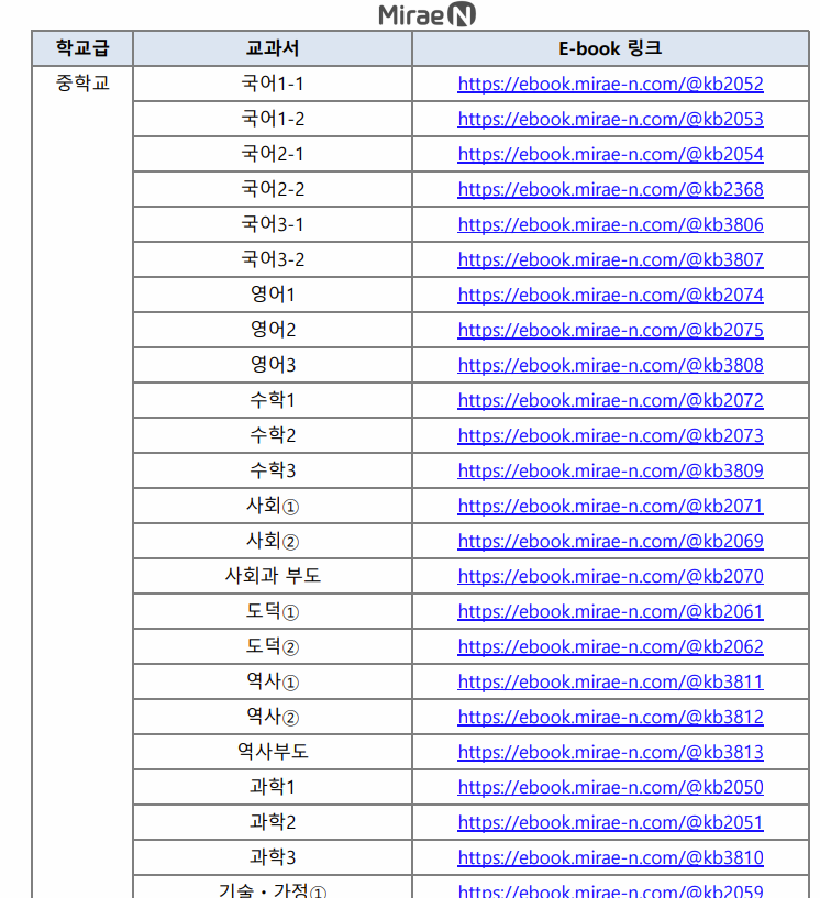 미래엔 교과서 PDF 다운로드
