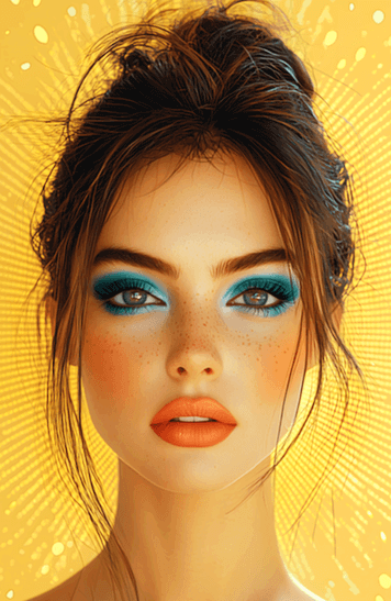 올림머리를 한 젊은 미녀의 얼굴이다. 눈이 크고 엄청 예쁜 백인 여자다.