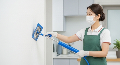 곰팡이 제거제를 사용하는 모습