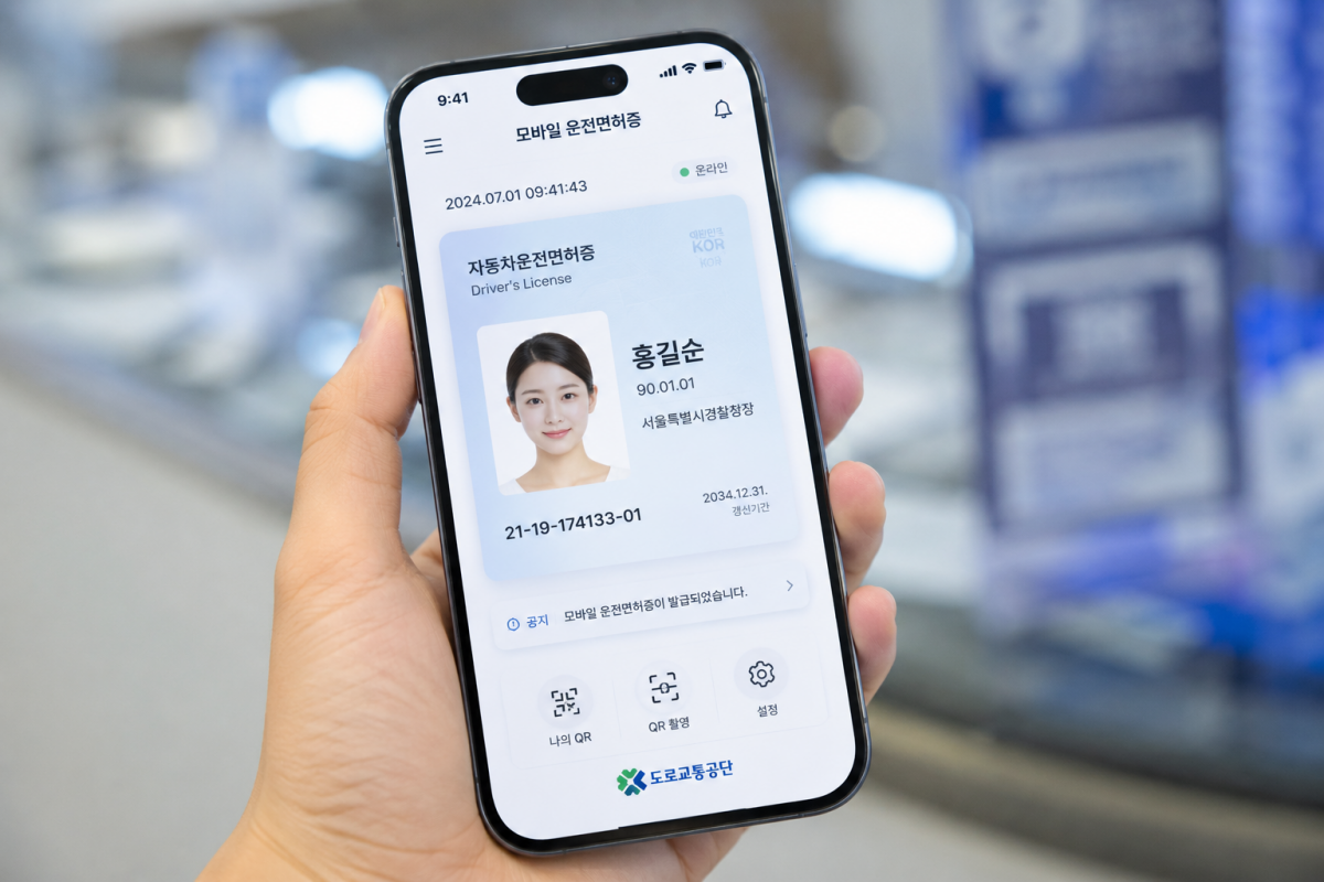 스마트폰에서 사용하는 모바일 운전면허증 예시 화면