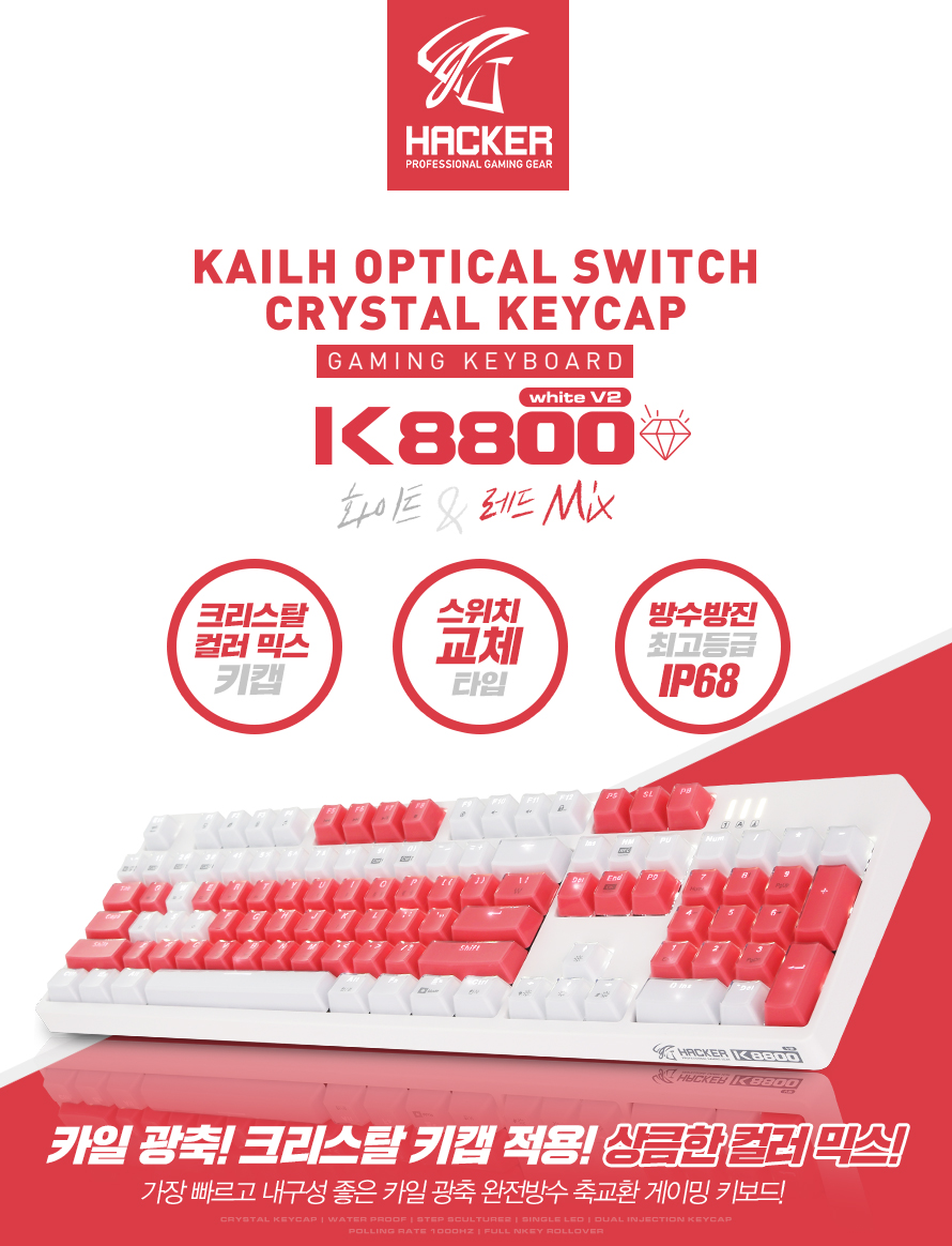 ABKO HACKER K8800 V2 Kyle Optical 축 완전 방수 축 교체 크리스탈 키캡