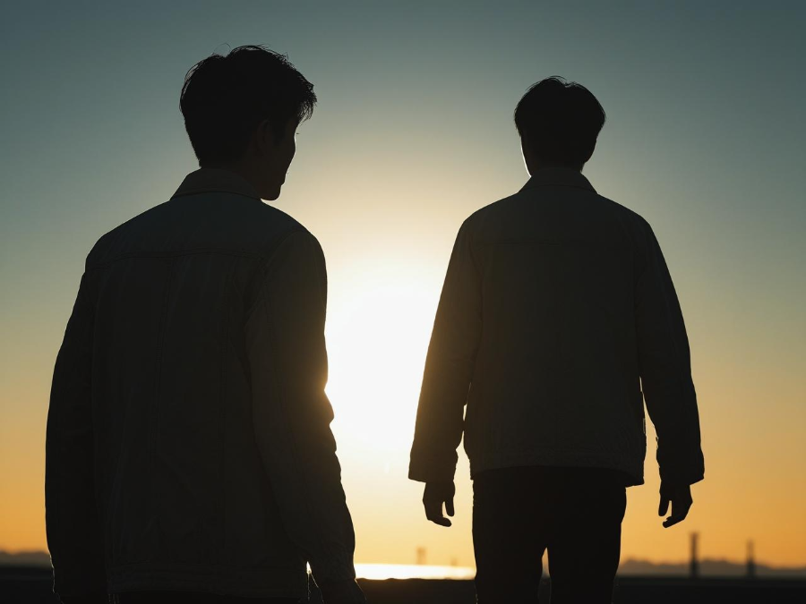 어두운 그림자 속 밝은 빛을 향해 걷는 사람 실루엣