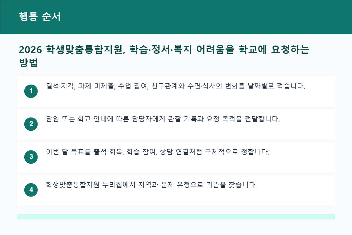2026 학생맞춤통합지원, 학습&middot;정서&middot;복지 어려움을 학교에 요청하는 방법 행동 순서 정보 이미지