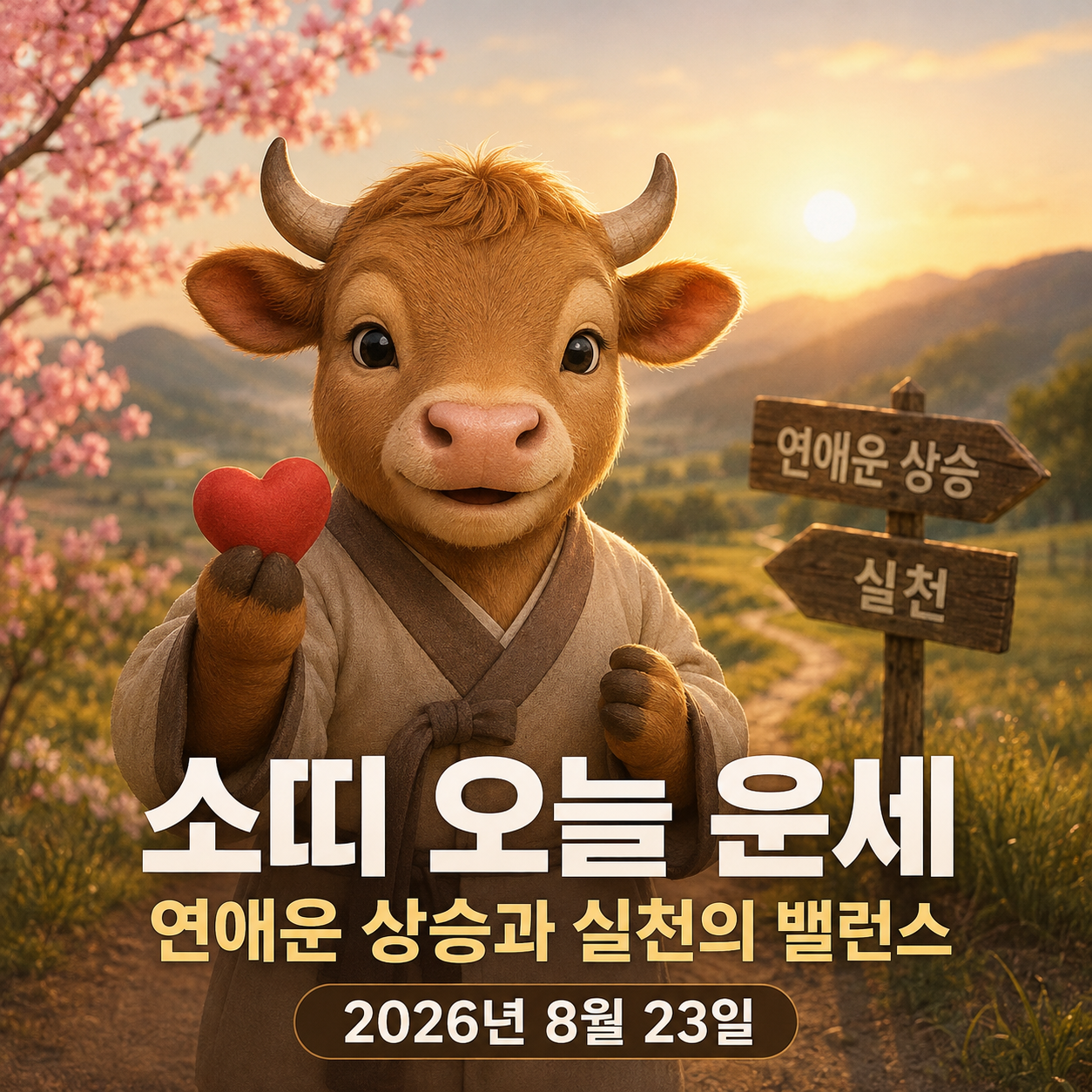 2026년 8월 23일 소띠 오늘 운세 - 연애운 상승과 실천의 밸런스