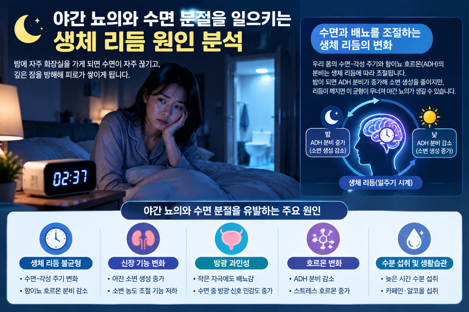 야간 뇨와 수면 분질을 일으키는 생체 리듬 원인