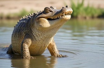 얕을-물에서-거대한-악어가-발을-벌떡-짚고-일어서서-흉악한-모습을-드러내는-장면