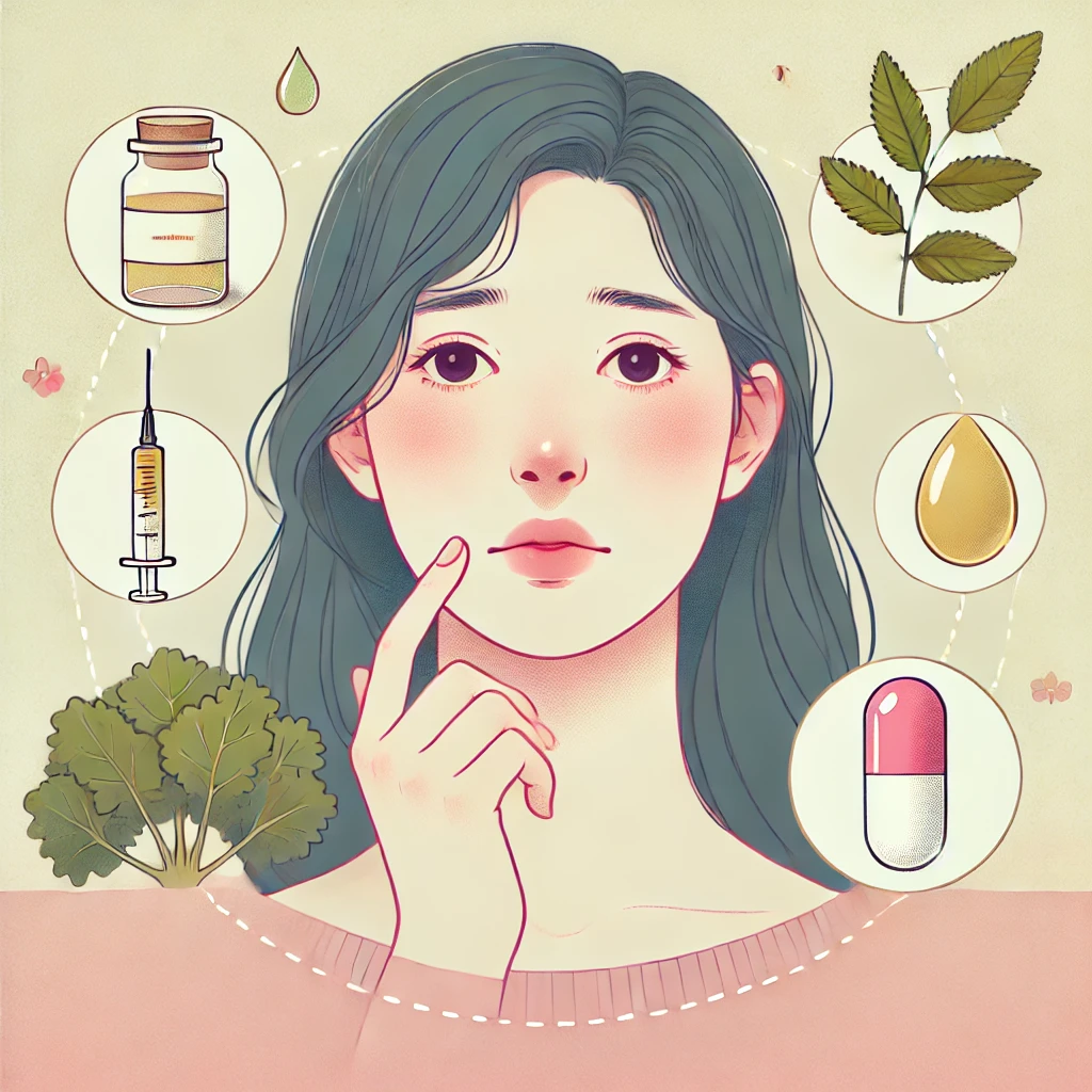 입술을 가볍게 감싸쥐며 걱정하는 사람의 손과 얼굴, 부드러운 색감의 건강 관리 일러스트